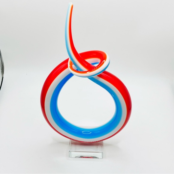 abstract art Love Knot sculpture in red white & blue Murano glass 11.5”x6”